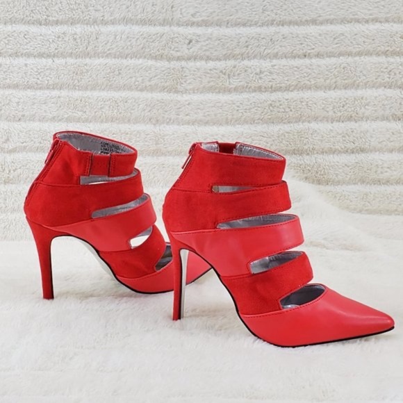 Luchiny Red Sexy Cut Out 4 1/4" Stiletto Heel Ankle Boots - Picture 4 of 6